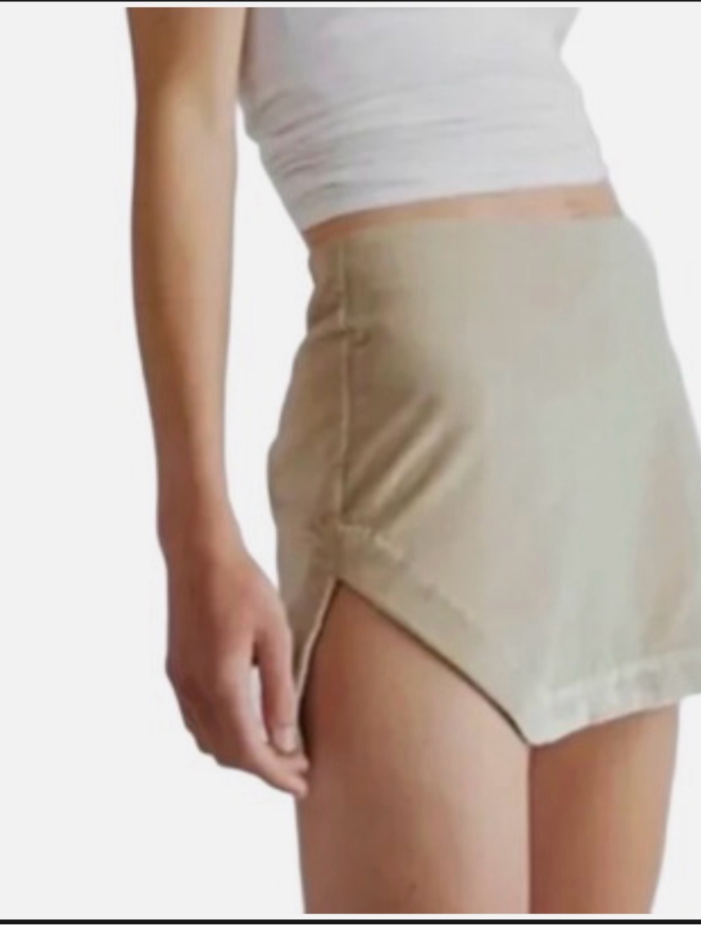 Free People Sand Beige High-Rise Mini Skort with Side Notch
